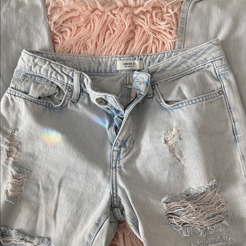 Forever 21 Light Wash Distressed Boyfriend Jeans